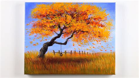 acrylic painting of autumn trees|easy fall landscapes to paint.